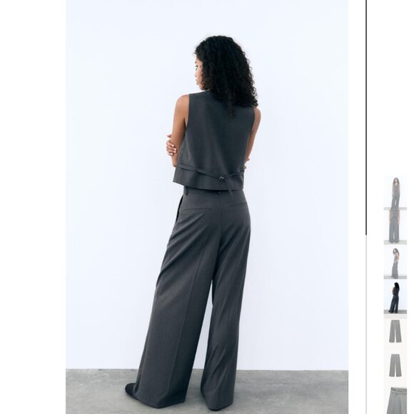 NWT ZARA 2 PIECES MATCH SET SUIT VEST WITH BACK STRAP + DOUBLE PLEAT PANTS GRAY - Picture 6 of 13
